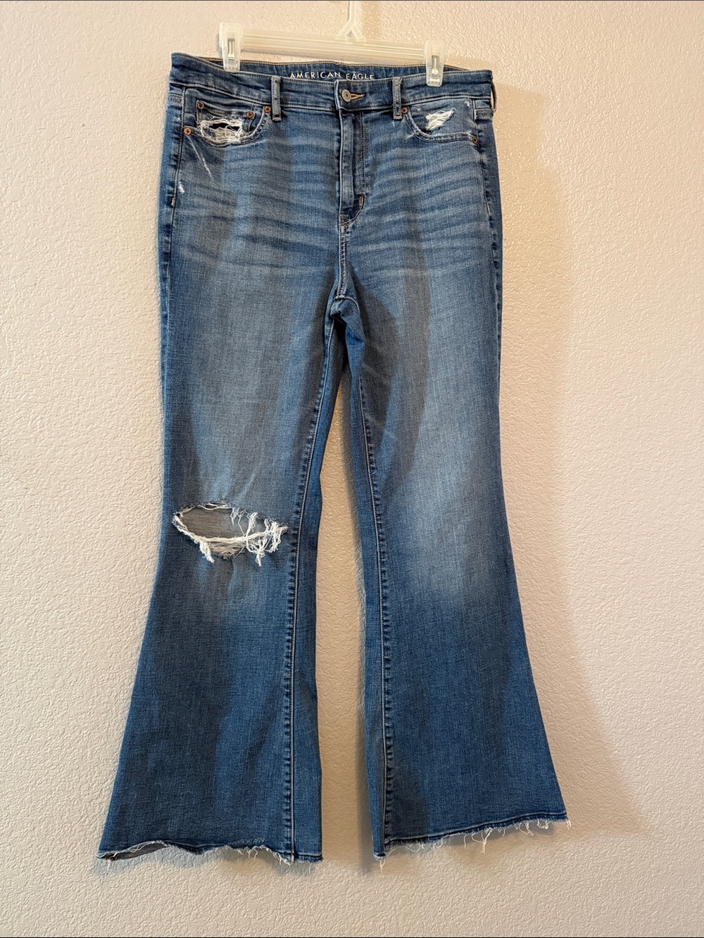 American Eagle Outfitters Super High Rise Flared Distressed Jeans Size 10
